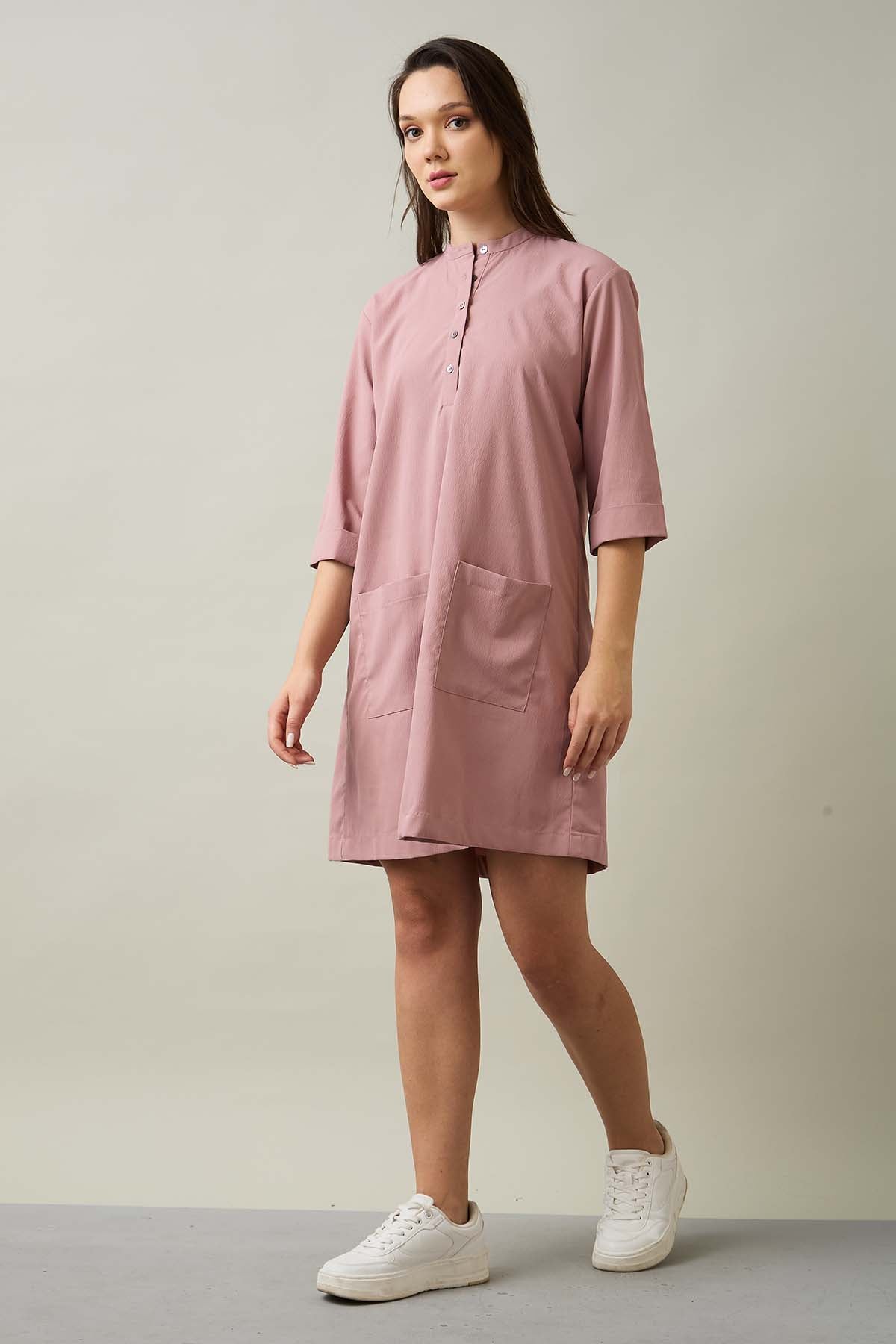 Dusty Pink Chinese Collar Dress