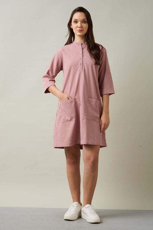 Buy Dusty Pink Chinese Collar Dress by SNEHA B