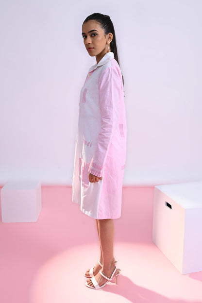 Embroidered Colour Block Shirt Dress