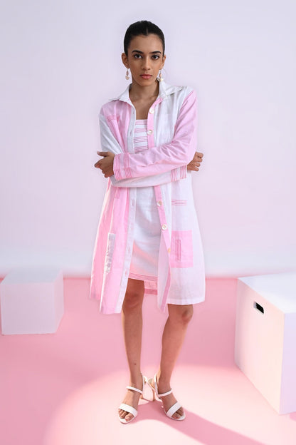 Embroidered Colour Block Shirt Dress