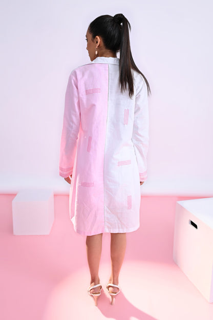 Embroidered Colour Block Shirt Dress