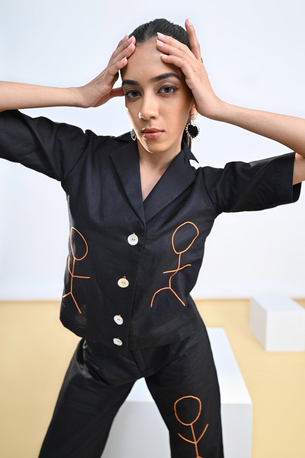 Embroidered Cotton Linen Crop Shirt