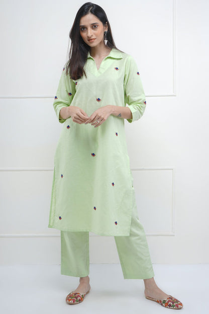 Buy Embroidered Green Kurta & Pant by SNEHA B