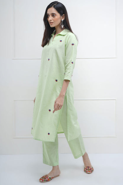 Embroidered Green Kurta & Pant
