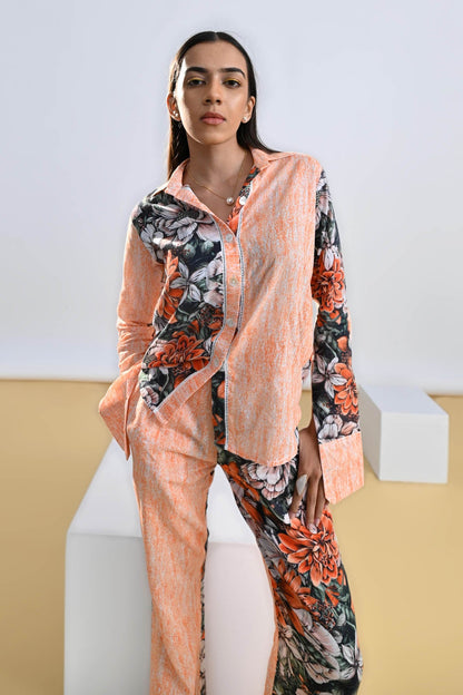 Floral Colour Block Lace Shirt