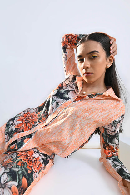 Floral Colour Block Lace Shirt