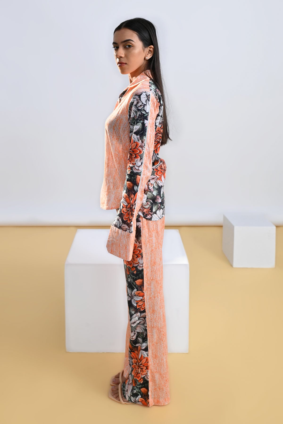 Floral Colour Block Lace Shirt