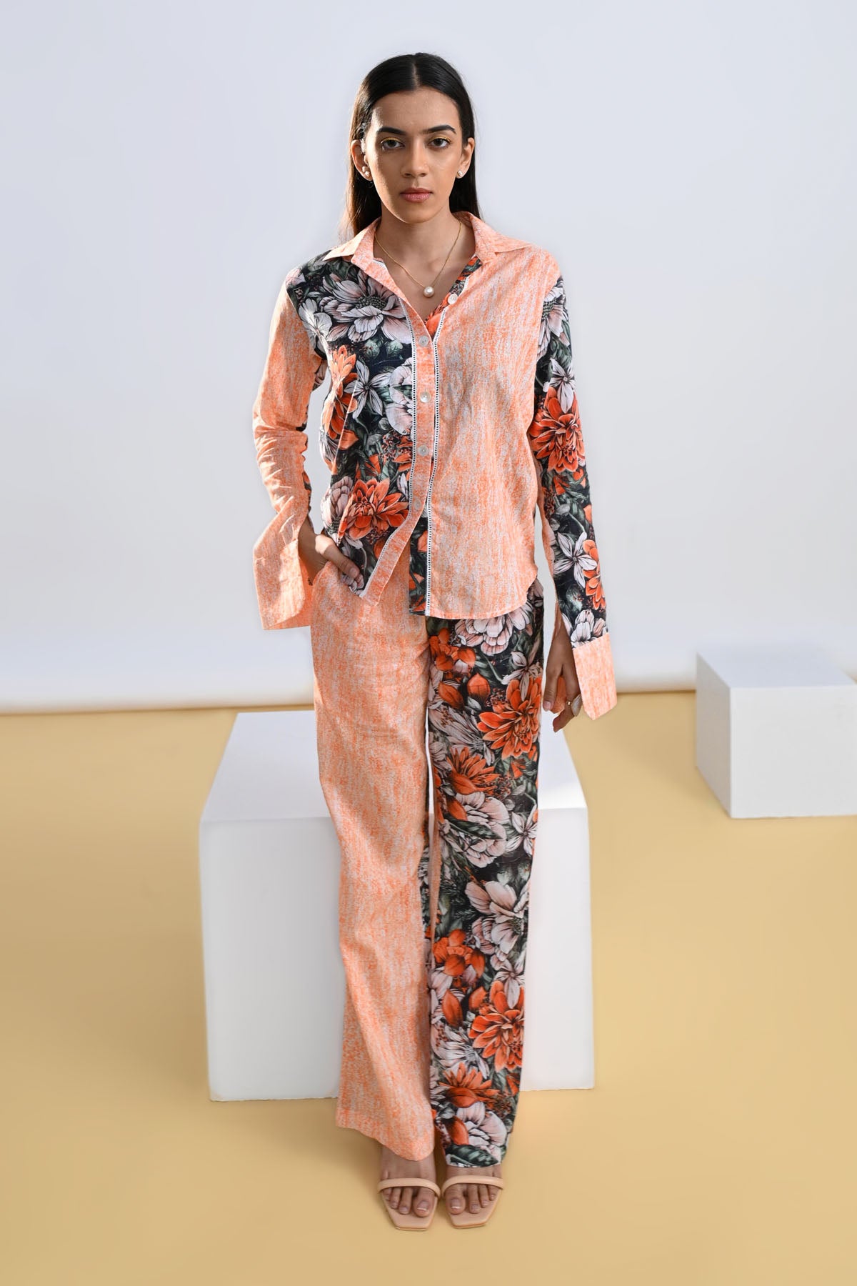 Floral Colour Block Lace Shirt