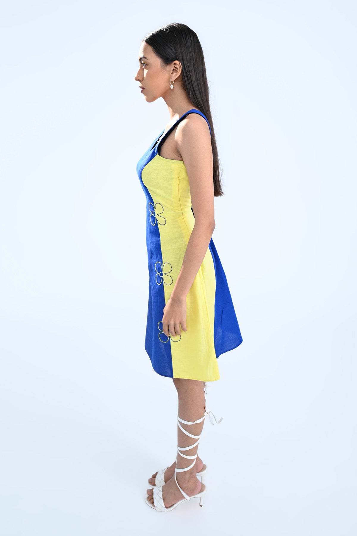 Flower Embroidered Colour Block Dress