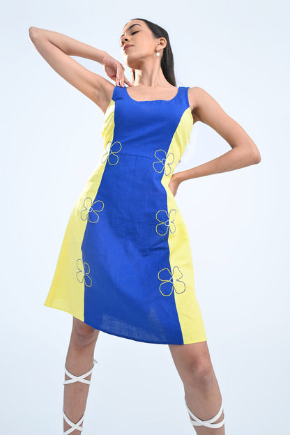 Flower Embroidered Colour Block Dress