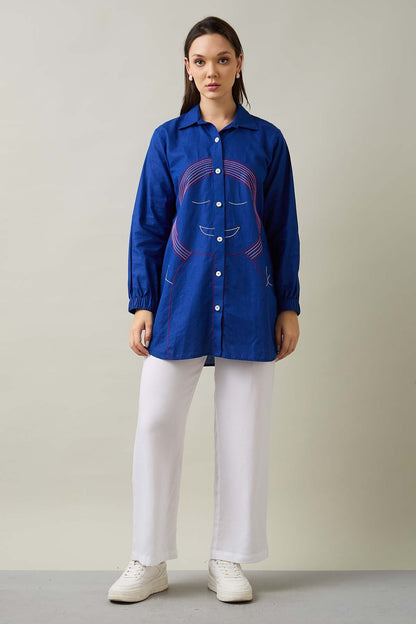 Girl Embroidered Cotton Linen Shirt