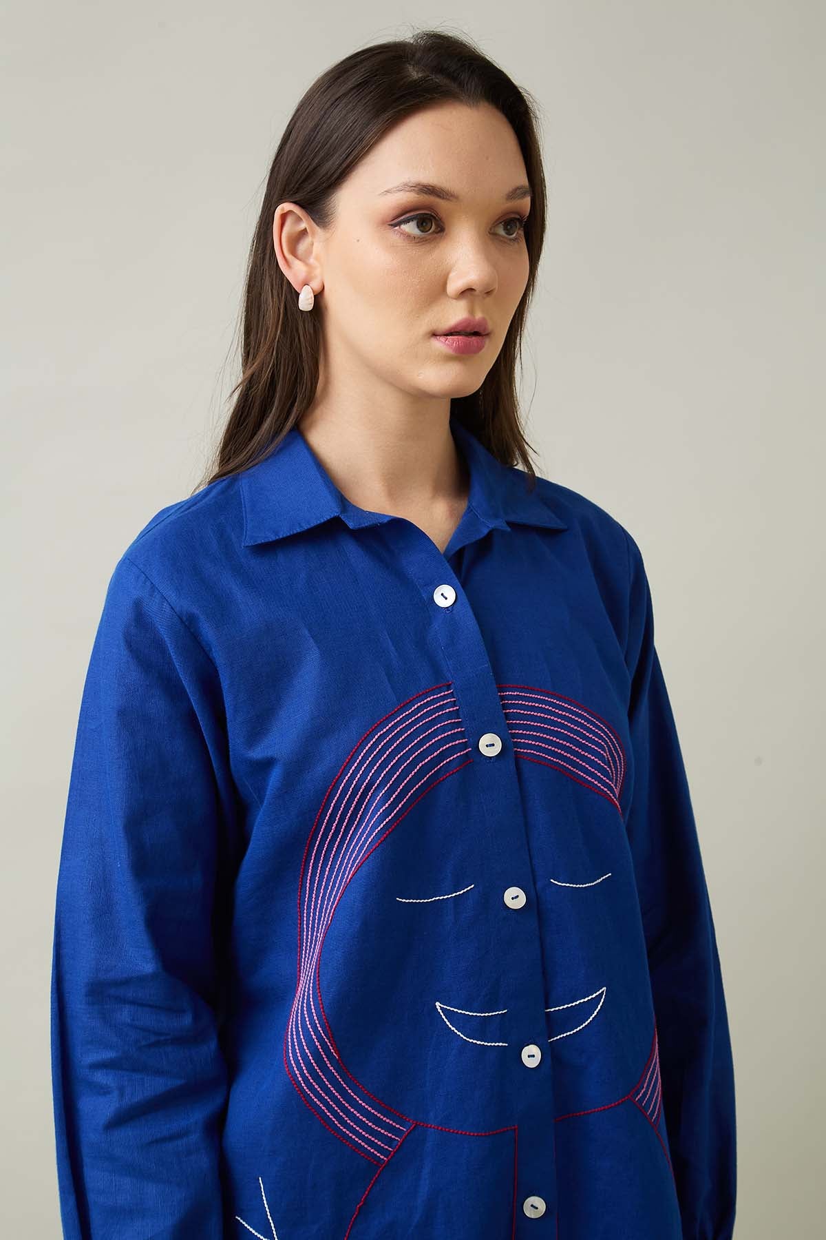 Girl Embroidered Cotton Linen Shirt