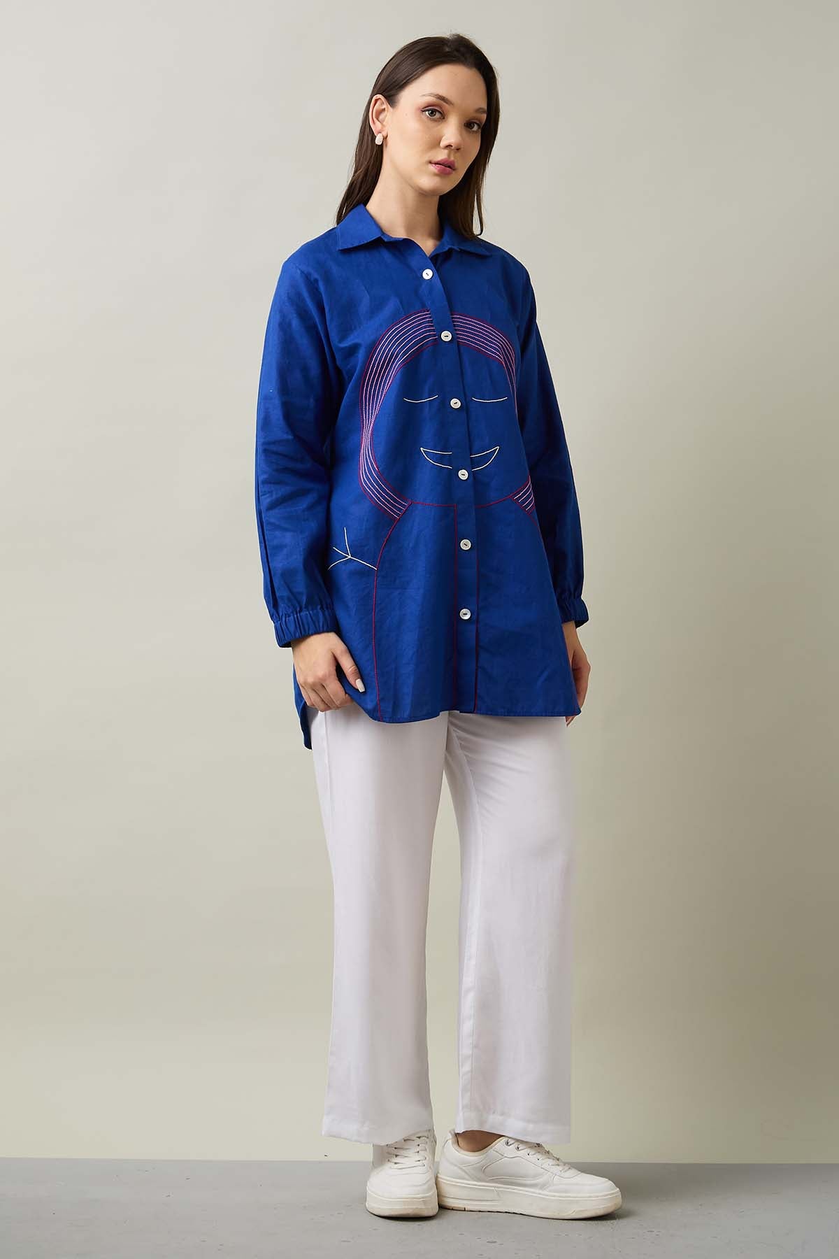 Girl Embroidered Cotton Linen Shirt