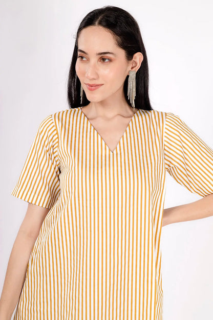 Gold Stripes Cotton Mini Dress SNEHA B