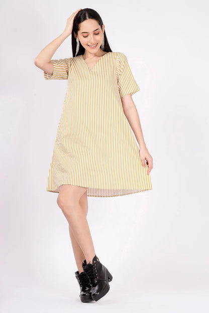 Gold Stripes Cotton Mini Dress SNEHA B