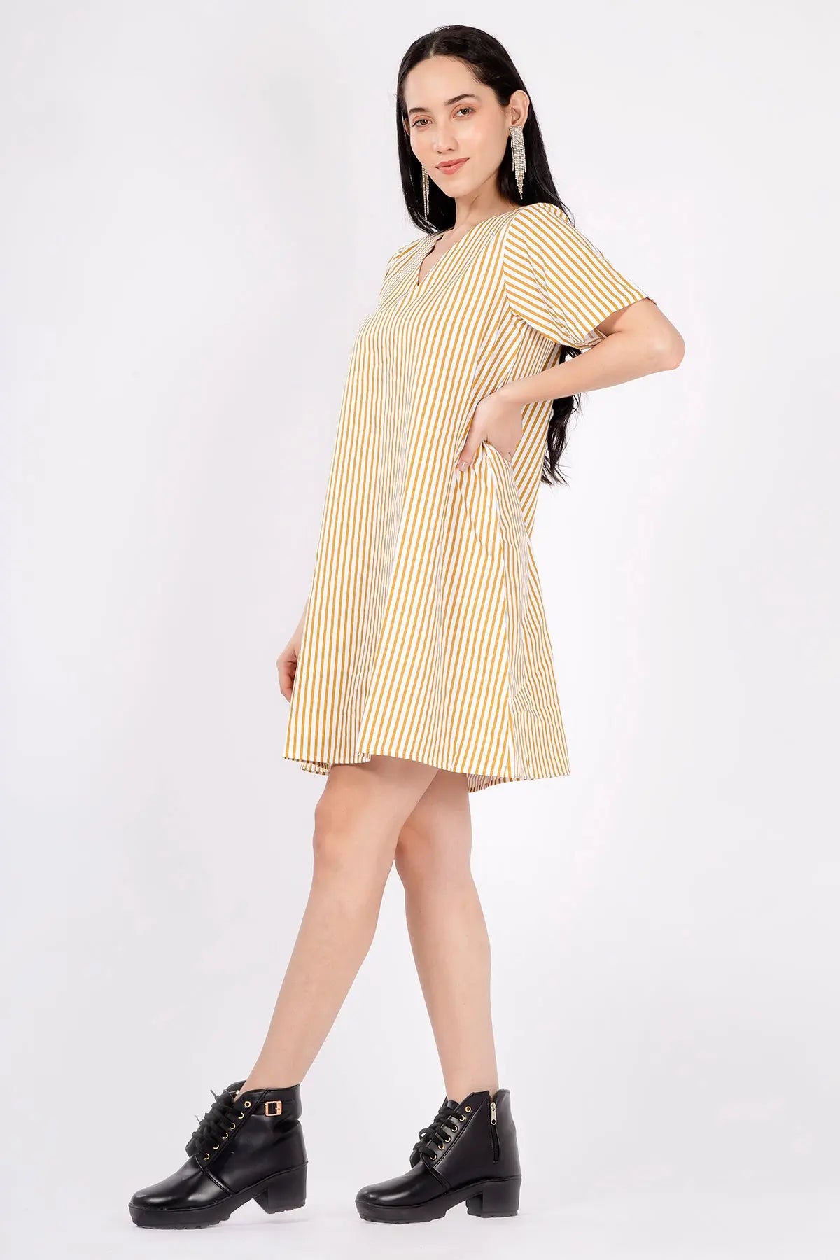 Gold Stripes Cotton Mini Dress SNEHA B