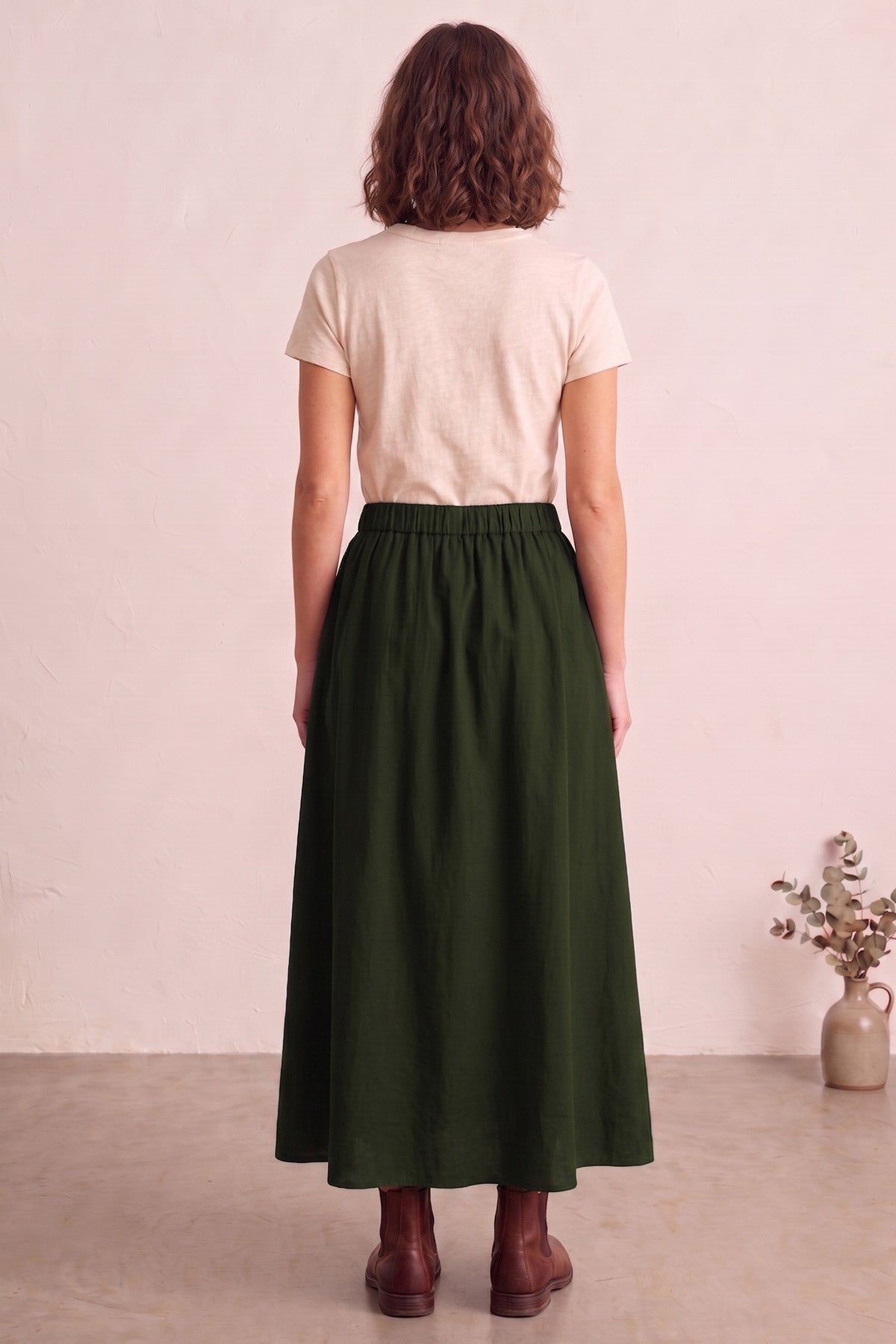 Green Ankle Length Flare Skirt