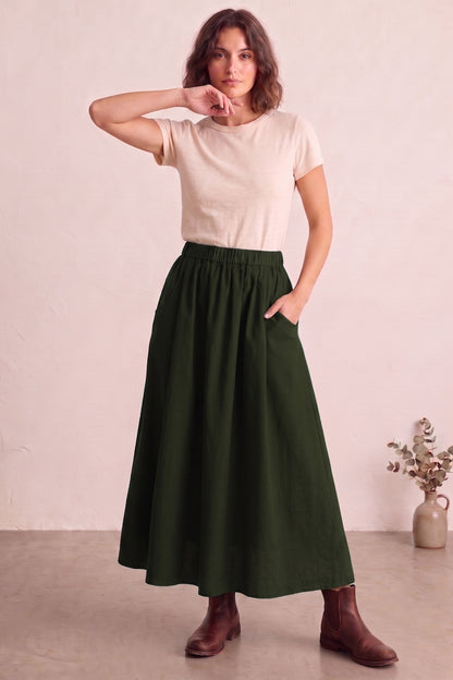 Green Ankle Length Flare Skirt