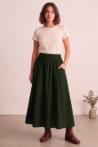 Green Ankle Length Flare Skirt