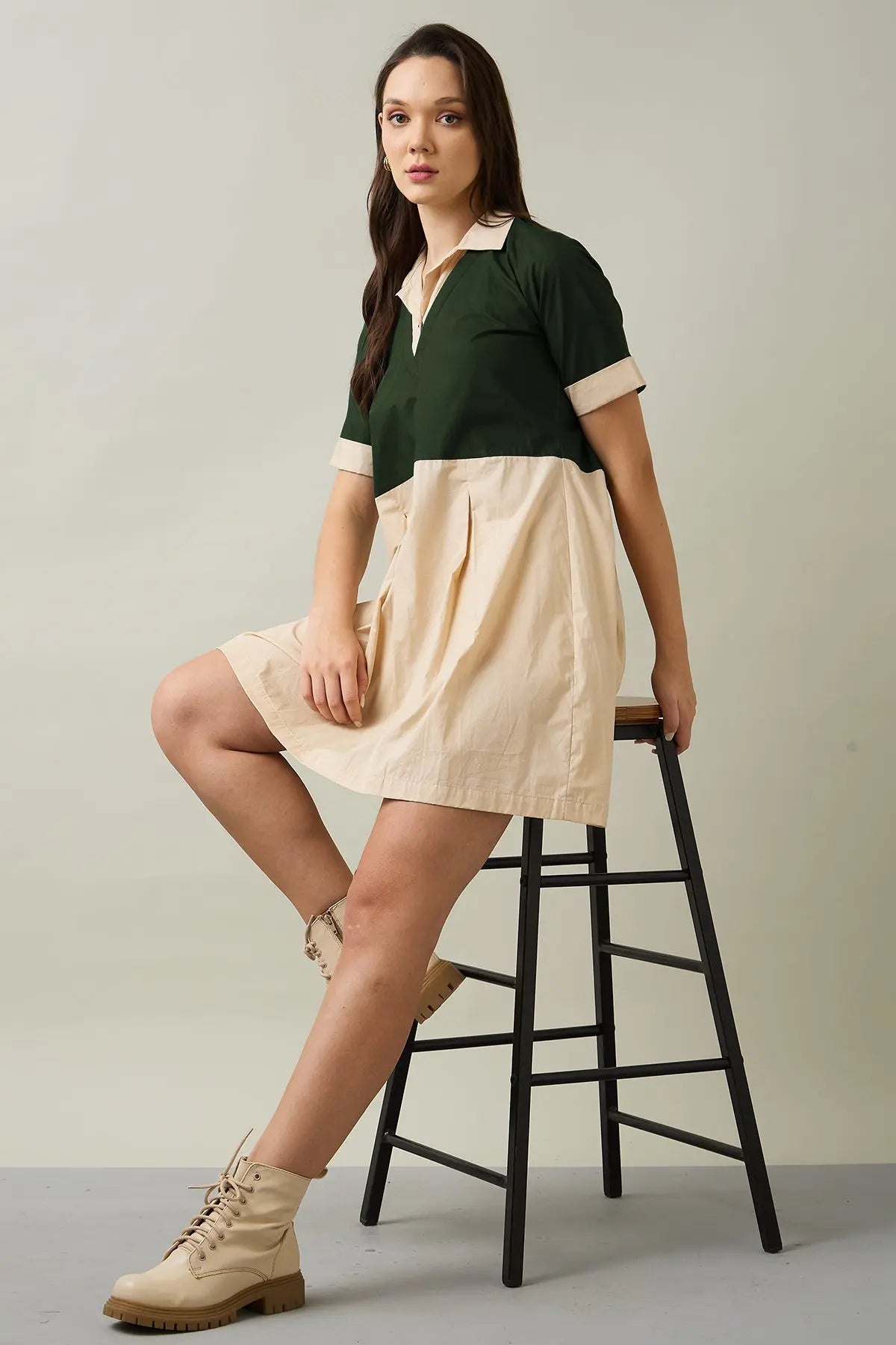 Green & Beige Colorblock Dress SNEHA B