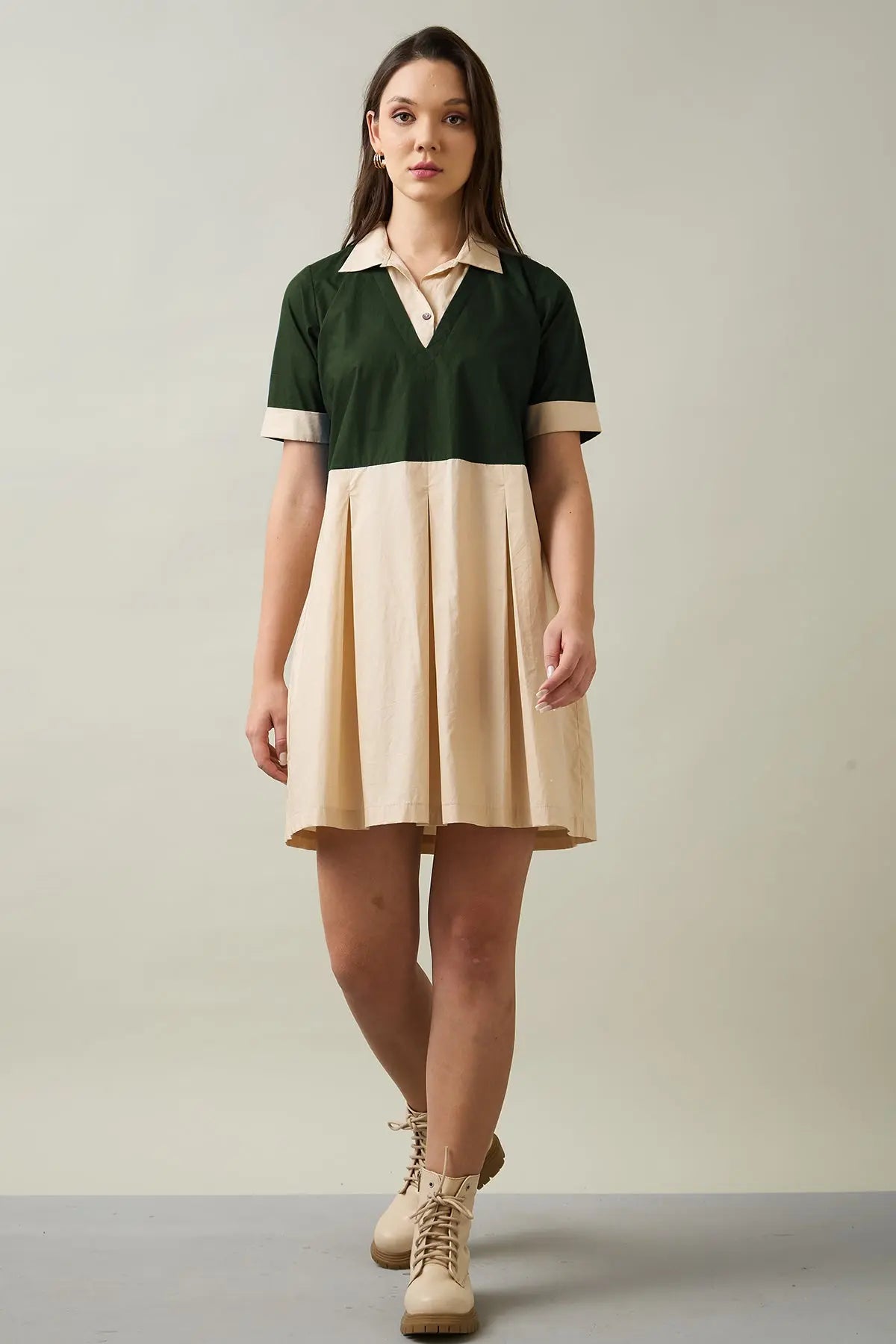 Green & Beige Colorblock Dress SNEHA B