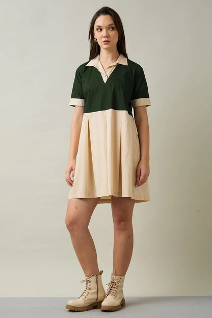 Green & Beige Colorblock Dress SNEHA B