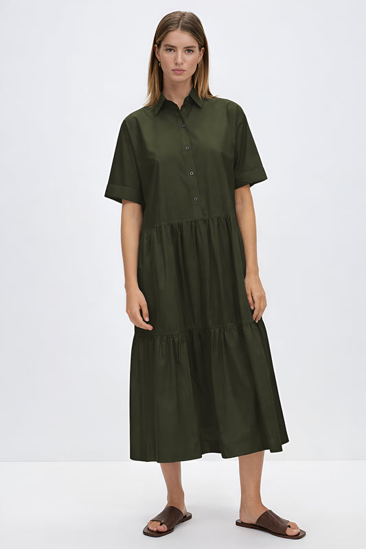 Shop Green Button Tiered Midi Dress for women by SNEHA B