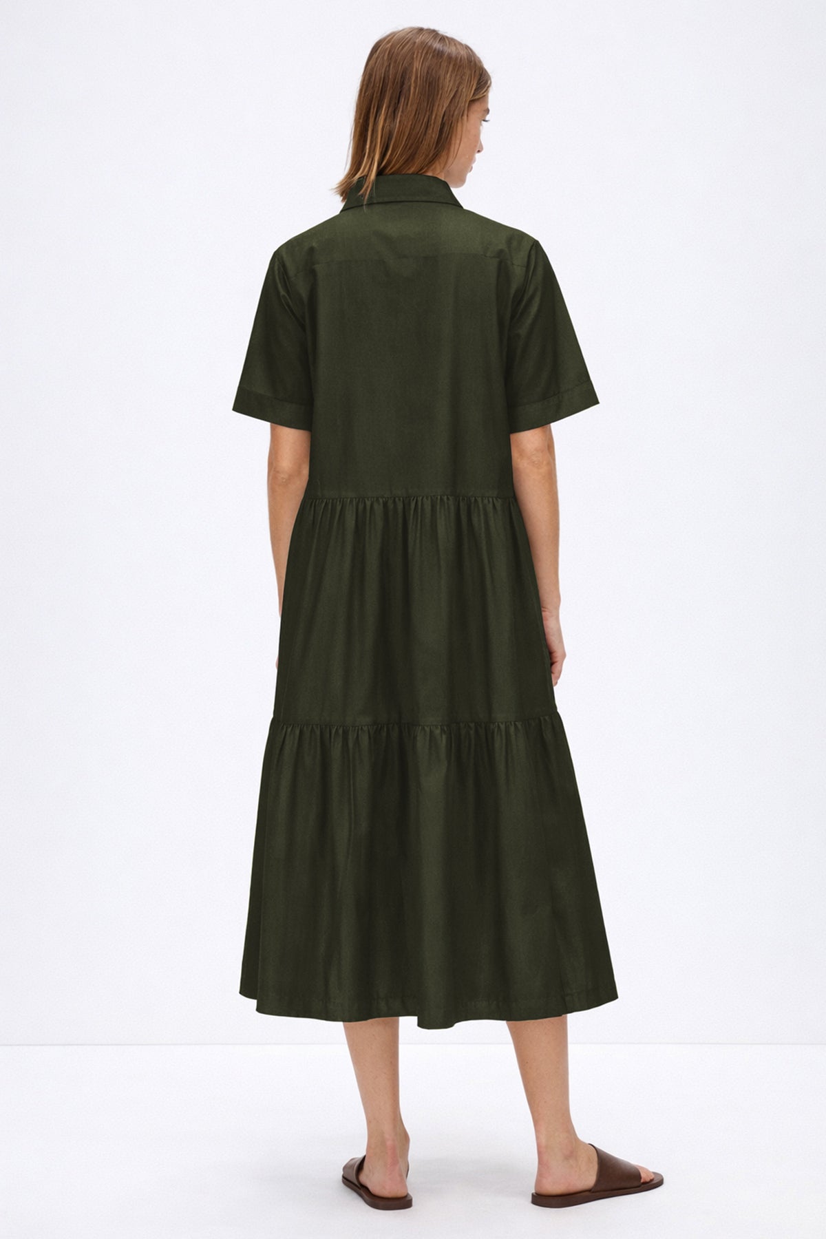 Green Button Tiered Midi Dress