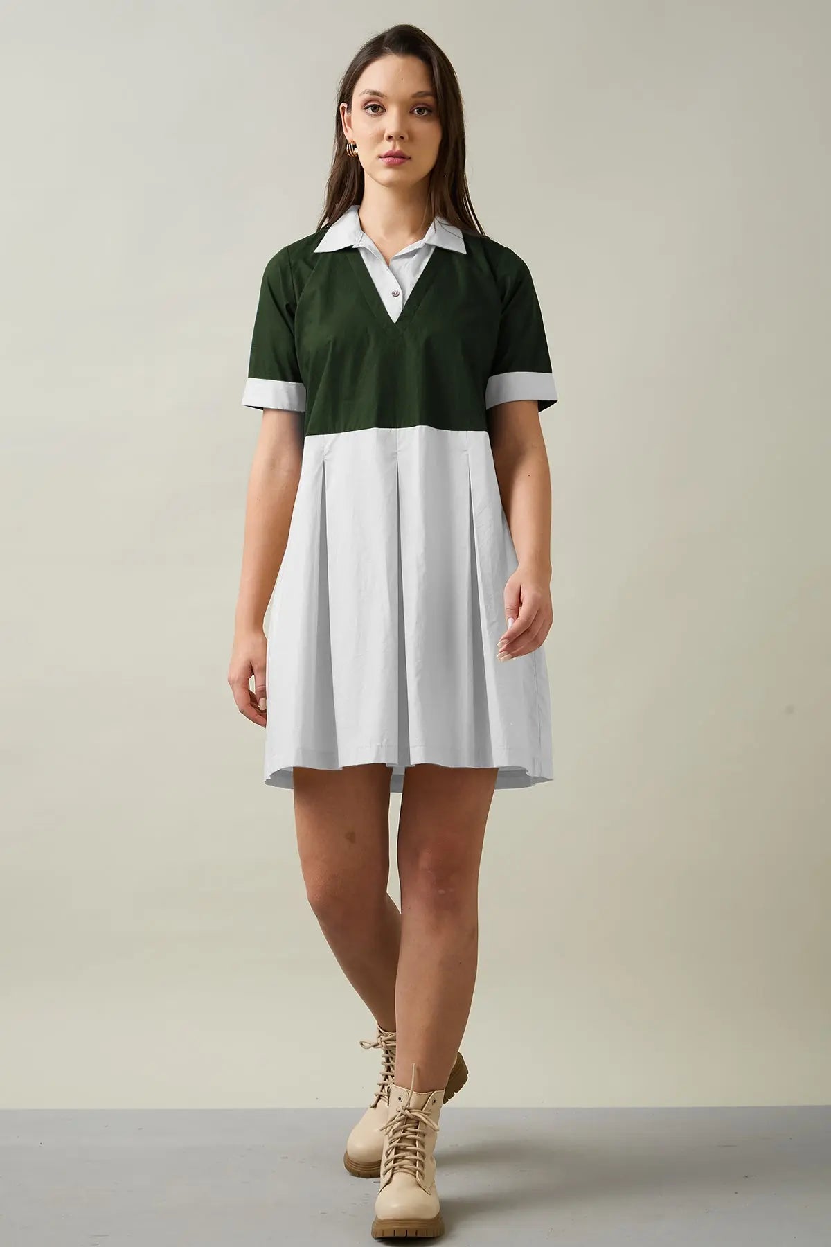 Shop Green & Chalk Colorblock Dress by SNEHA B