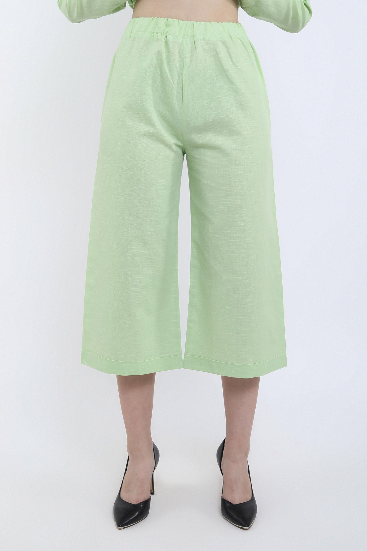Green Cotton Linen Flare Pant