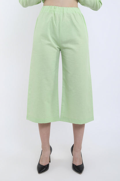 Green Cotton Linen Flare Pant