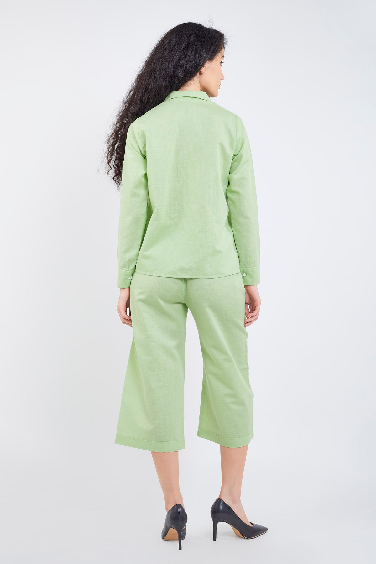 Green Cotton Linen Flare Pant