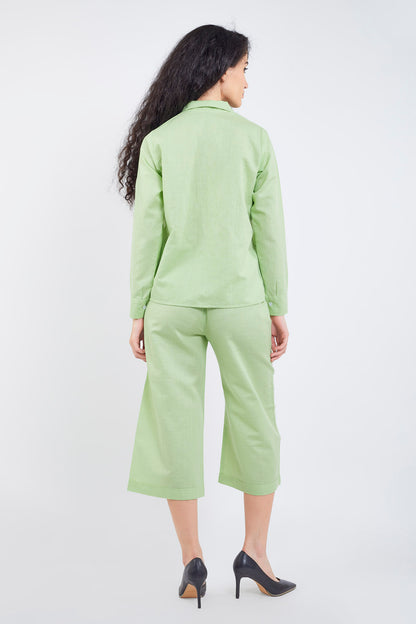 Green Cotton Linen Flare Pant
