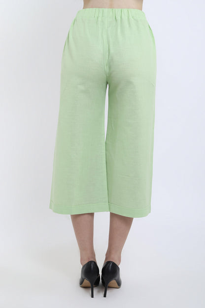 Green Cotton Linen Flare Pant