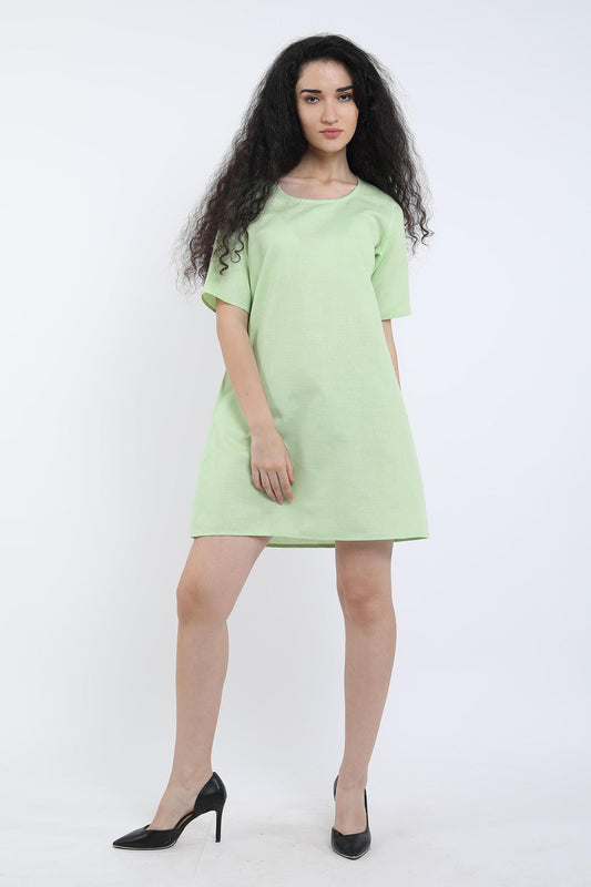 Green Cotton Linen Loose Dress