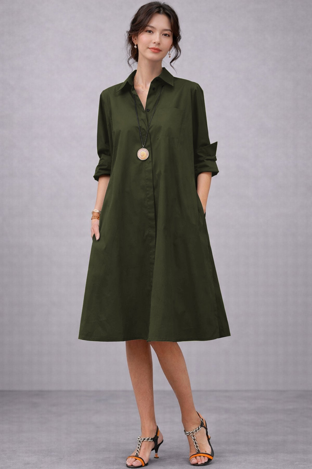 Shop Green Knee Length Shirt Dress for women by SNEHA B