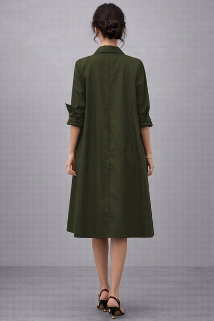 Green Knee Length Shirt Dress