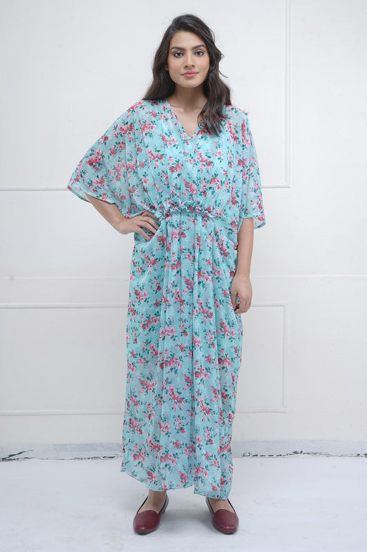 Buy Green Print Smock Kaftan Dress by SNEHA B