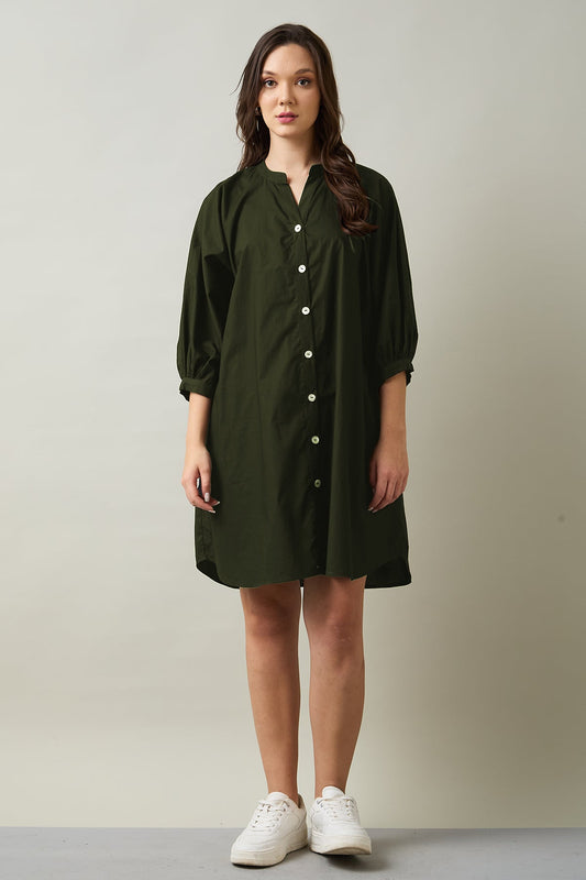 Buy Green Relaxed Shirt Style Dress by SNEHA B