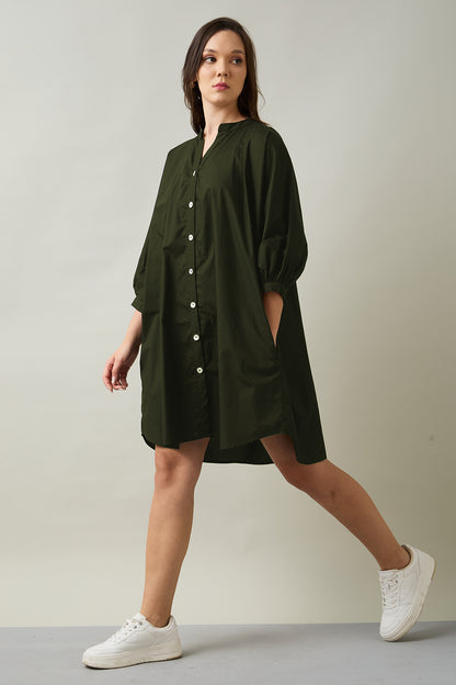 Green Relaxed Shirt Style Dress