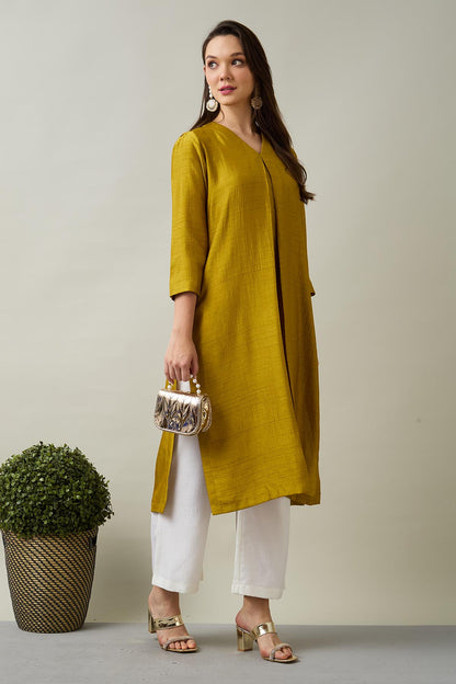 Green Silk Box Pleat Kurta Set