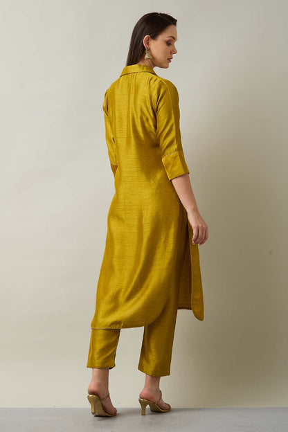 Green Silk Collar Kurta & Pants