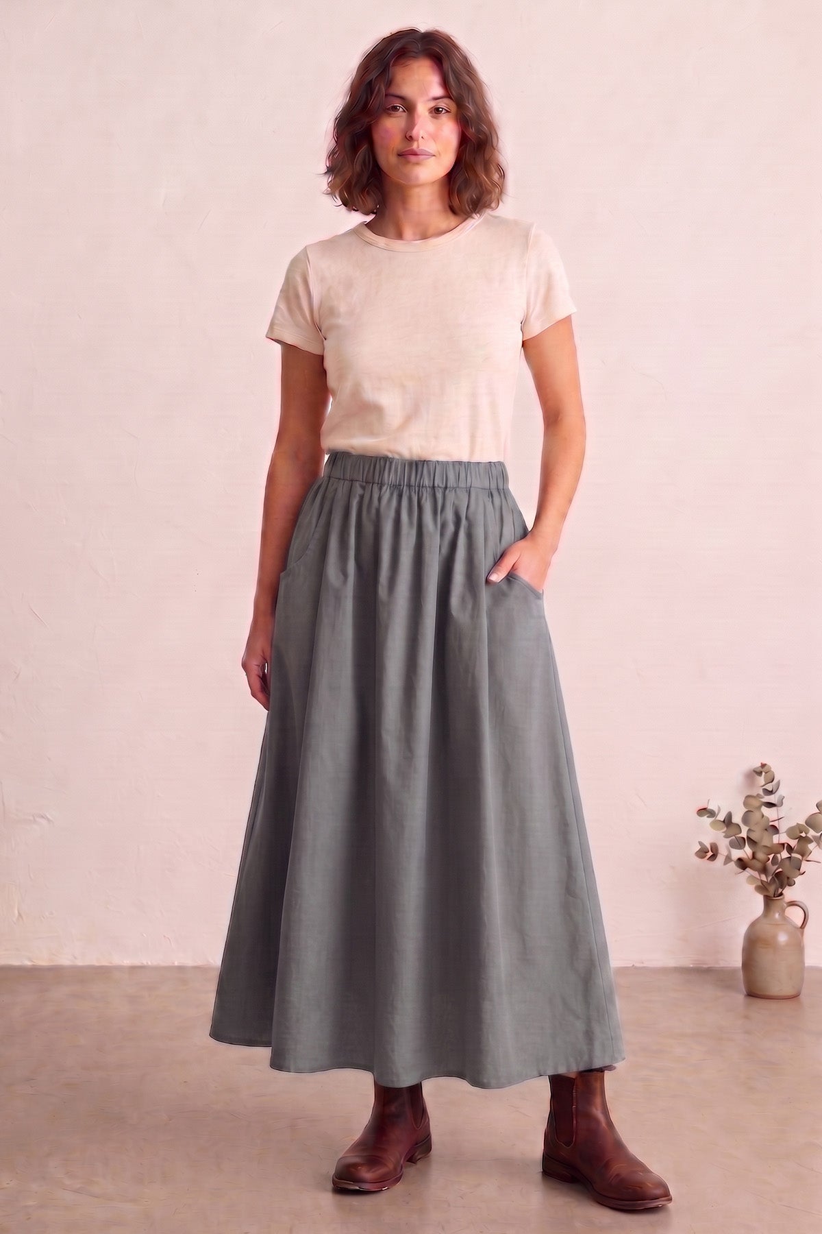 Grey Ankle Length Flare Skirt