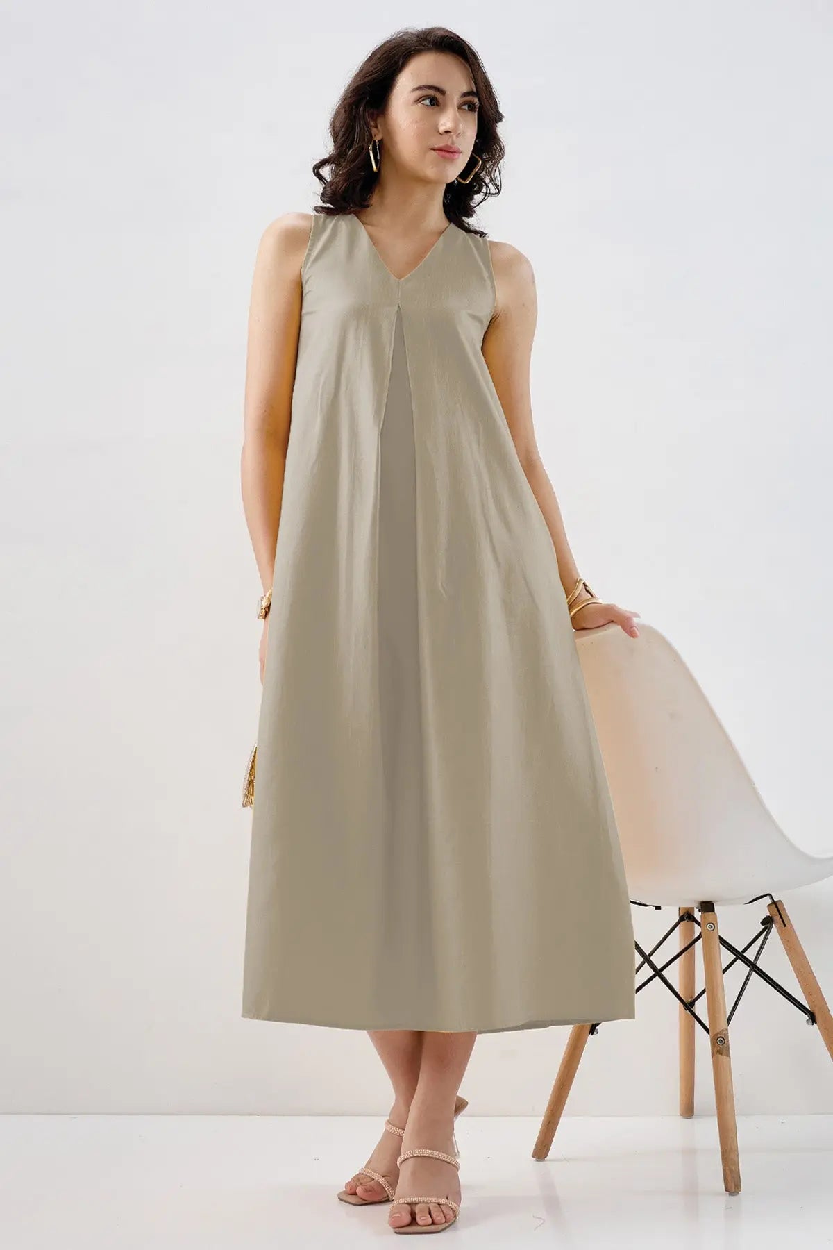 Grey Box Pleated Cotton Dress SNEHA B