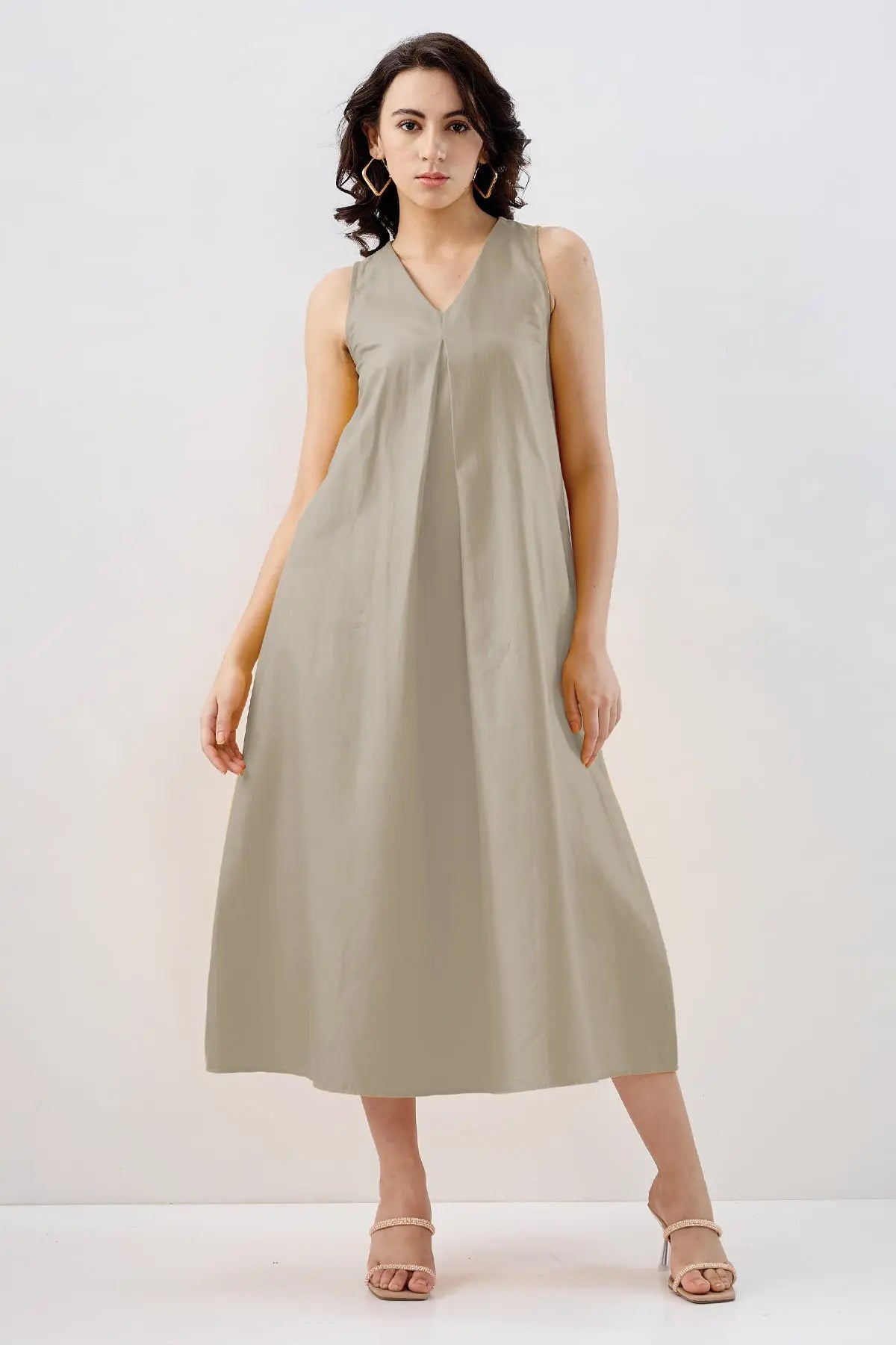 Grey Box Pleated Cotton Dress SNEHA B