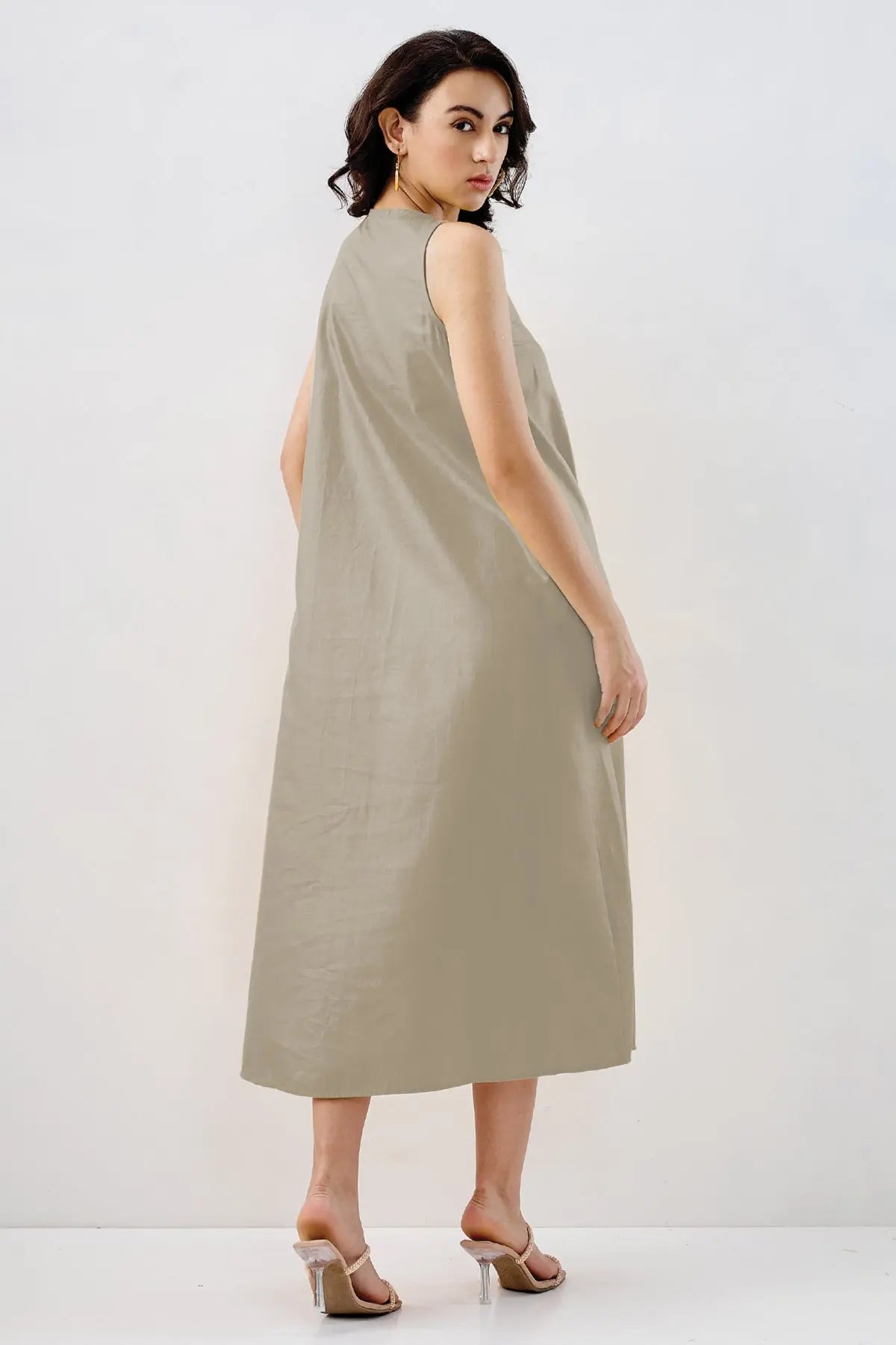 Grey Box Pleated Cotton Dress SNEHA B