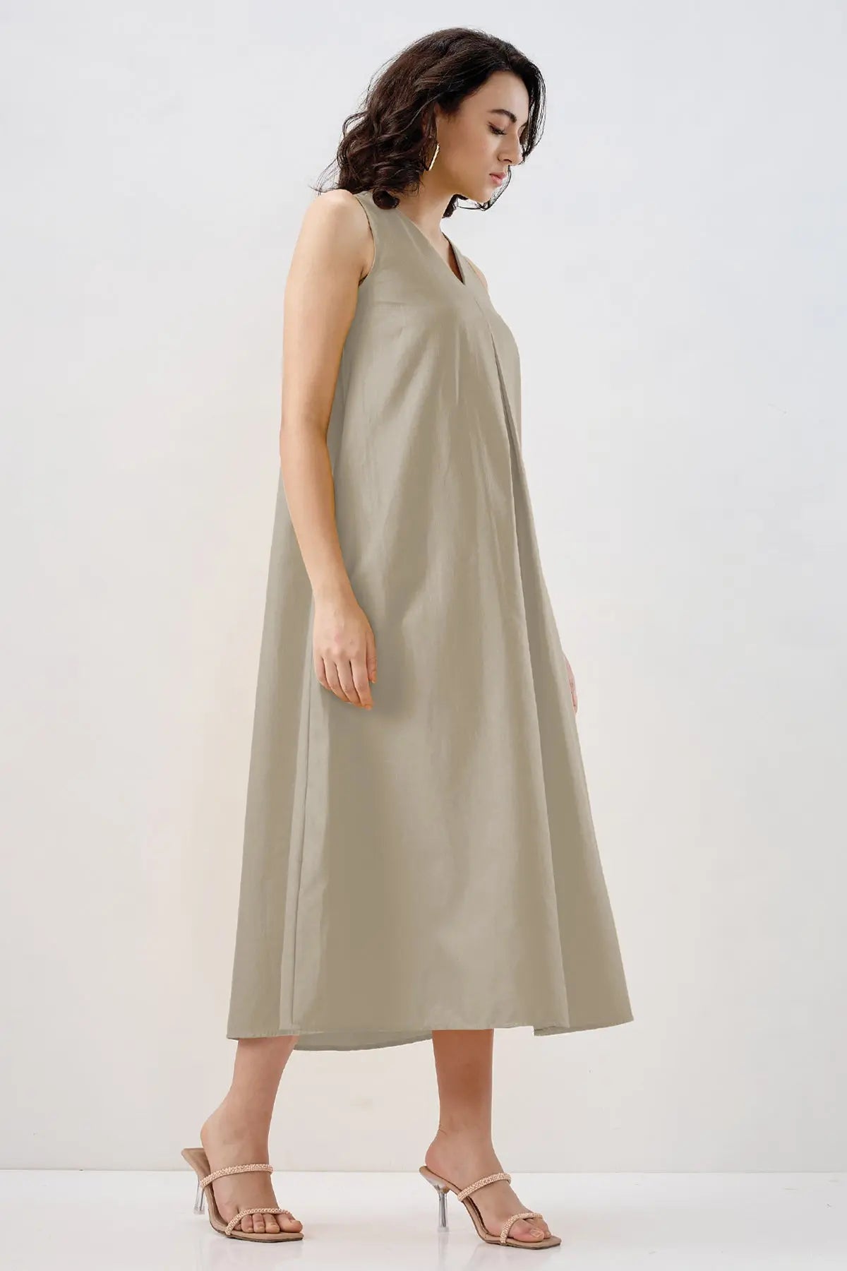 Grey Box Pleated Cotton Dress SNEHA B