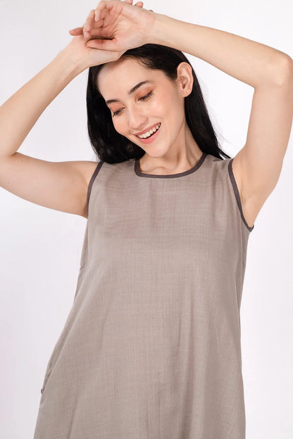 Grey Colour Block Flared Dress SNEHA B