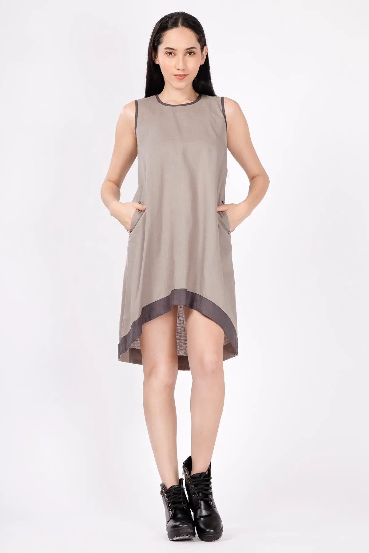 Grey Colour Block Flared Dress SNEHA B