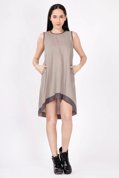 Grey Colour Block Flared Dress SNEHA B